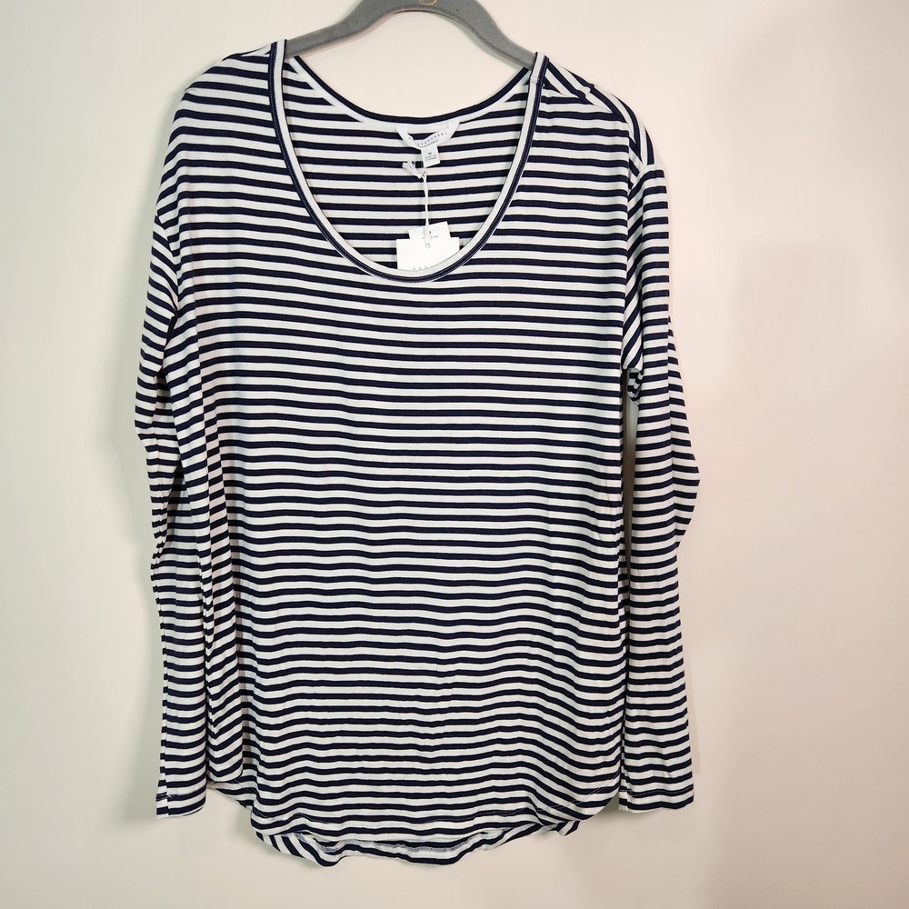 Banana Republic Sunday Sunday Striped Long Sleeve Top Blue White M 676082-00
